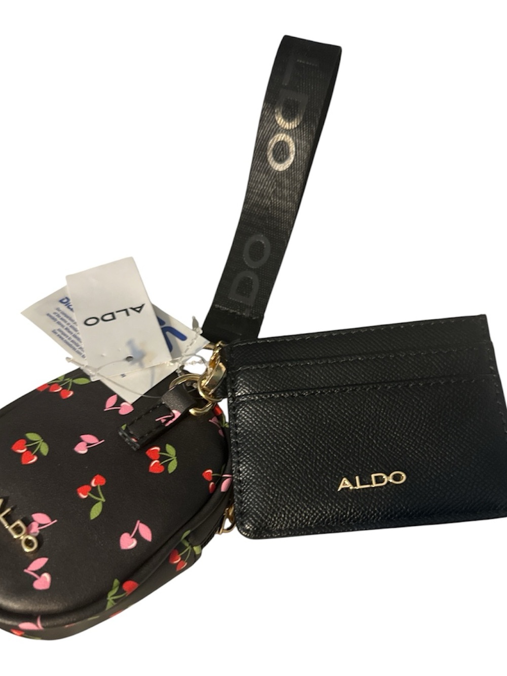NWT ALDO Black Cardholder Wristlet with Cherry-Print Coin Pouch go acc cute